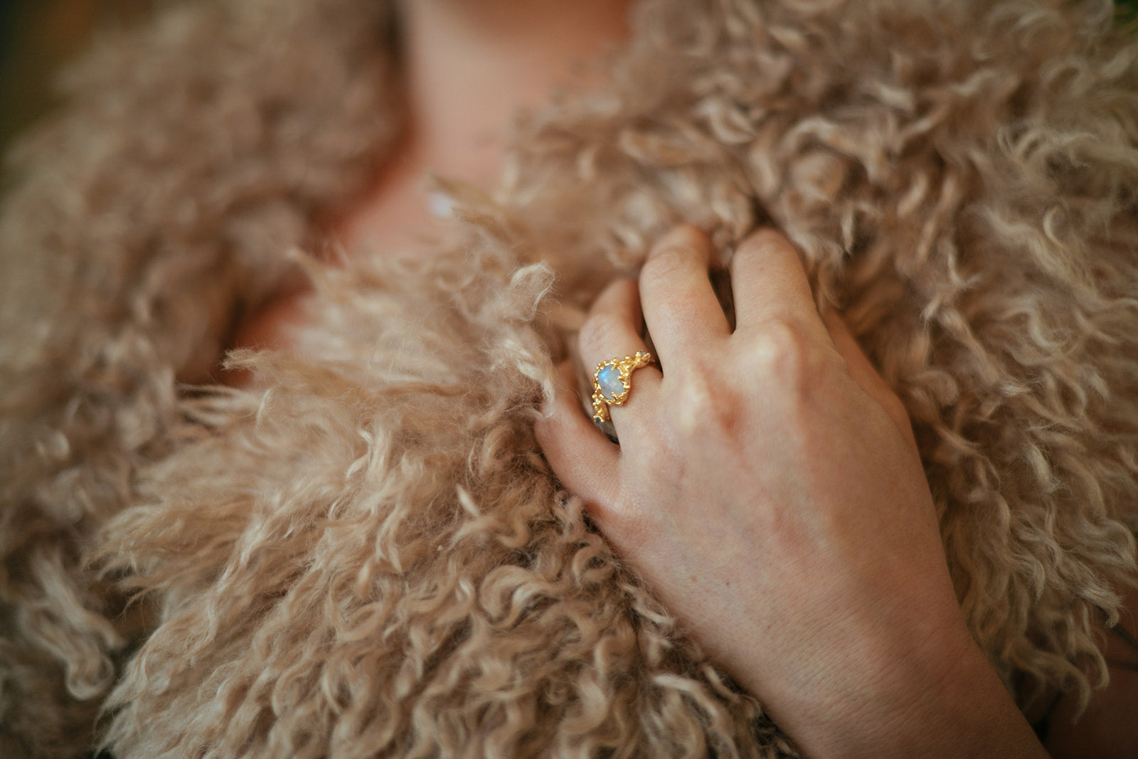 Sacred Siren Ring with Rainbow Moonstone and Iolite