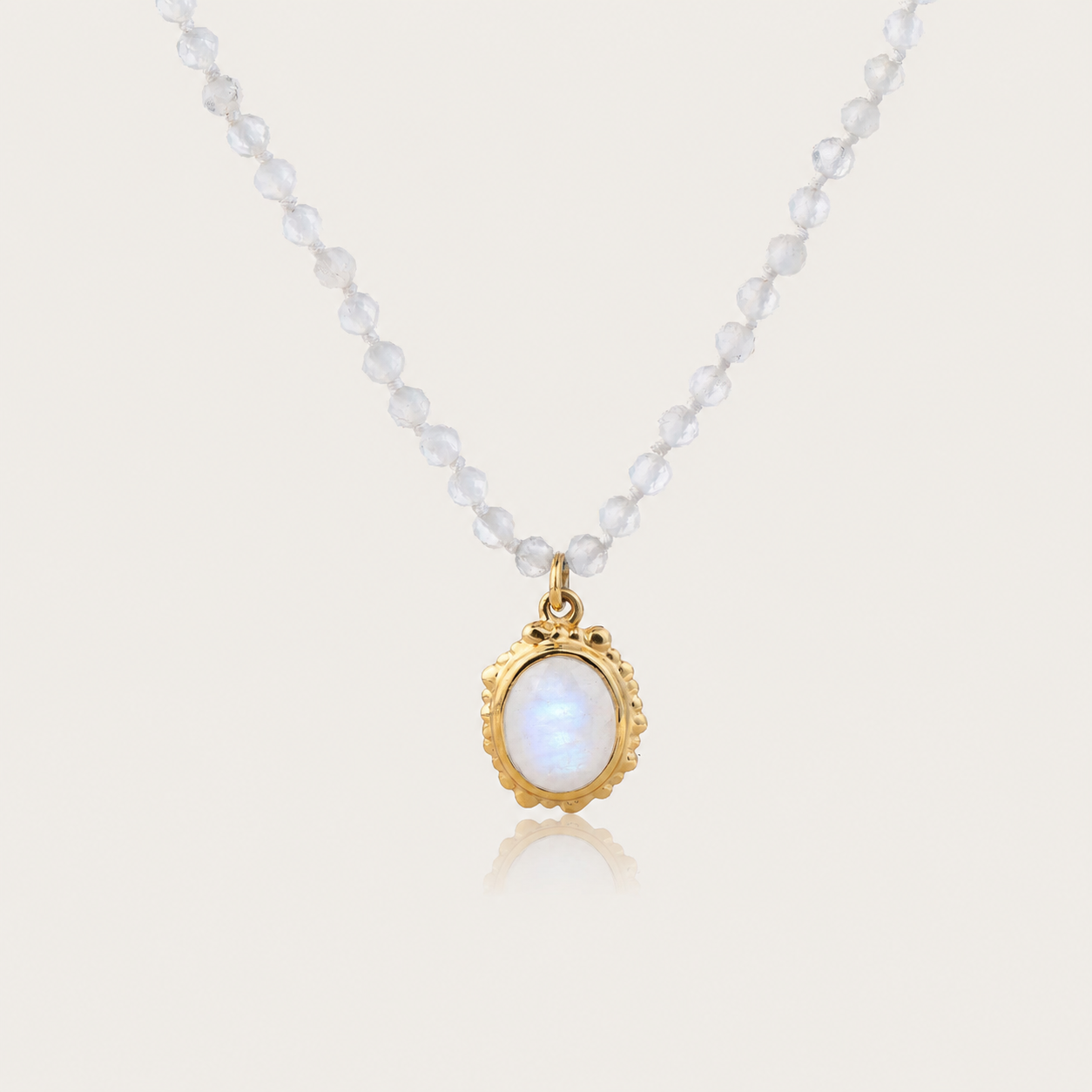 Moonlit Mirror Necklace with Rainbow Moonstone
