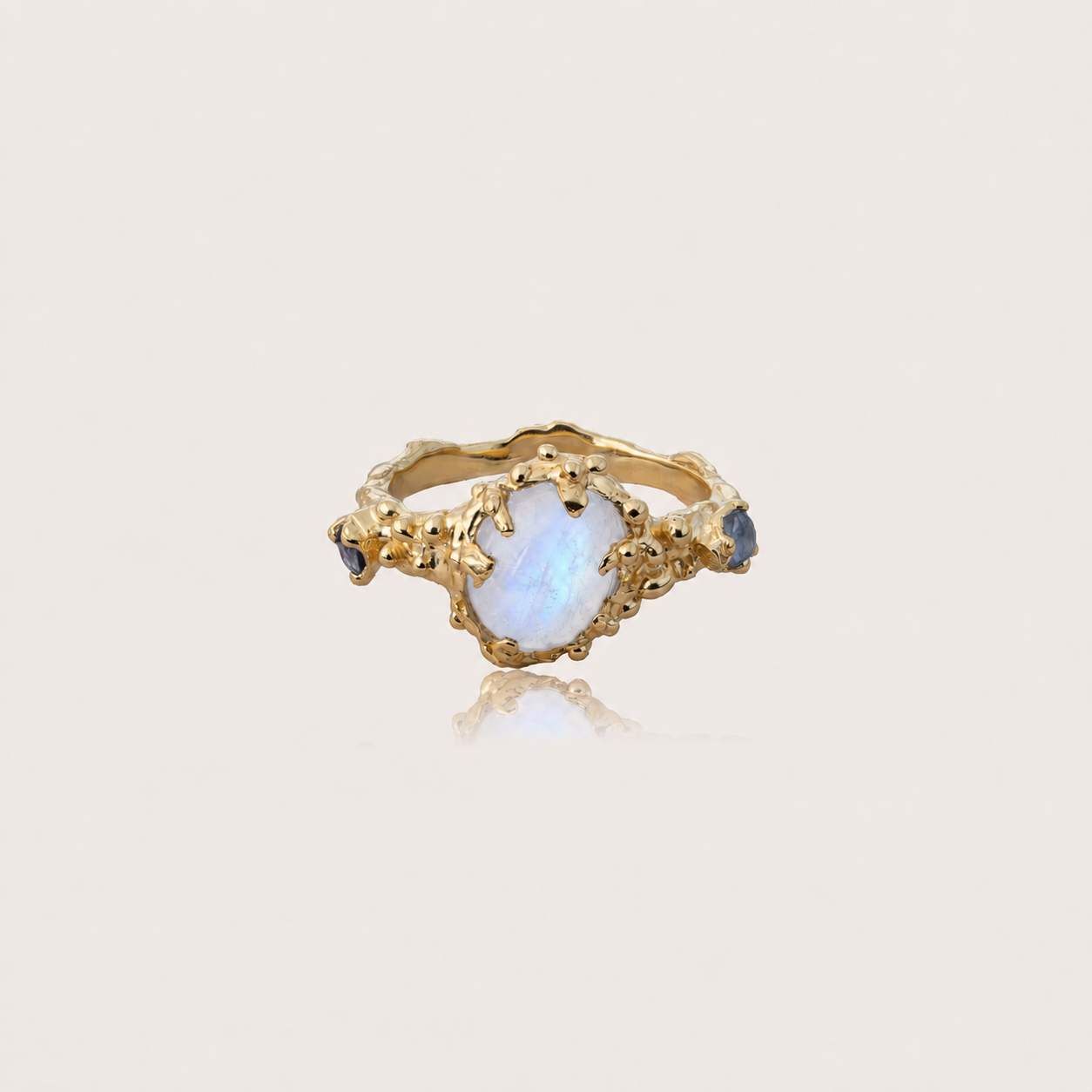 Sacred Siren Ring with Rainbow Moonstone and Iolite