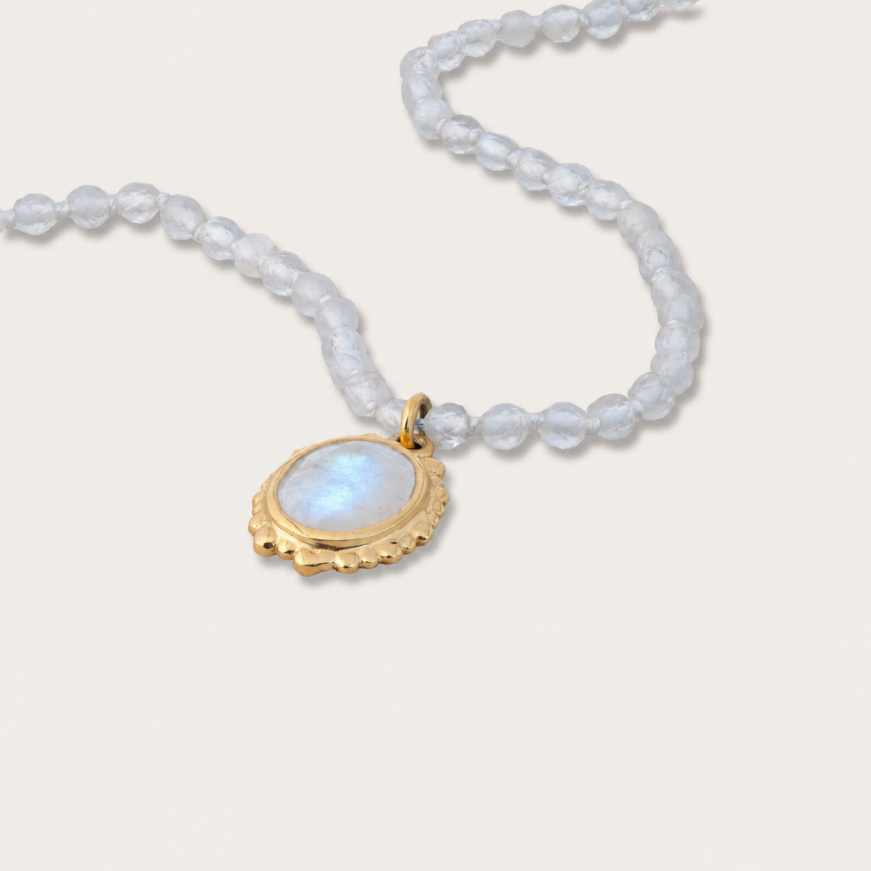 Moonlit Mirror Necklace with Rainbow Moonstone